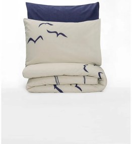 Lenjerie de pat albastră-crem din bumbac ranforcé pentru pat de o persoană 140x200 cm Larum – Mijolnir