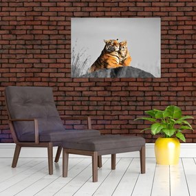 Tablou - Tigroaica cu pui, versiunea alb-negru (90x60 cm)