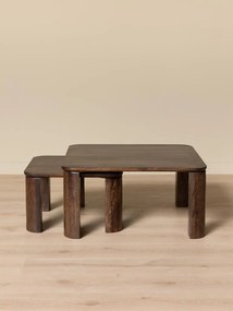 Set 2 măsuțe de cafea din lemn de mango, formă rotunjită, cu picioare cilindrice, maro antichizat, finisaj satinat, 85×85×42 cm, „Klimatt"