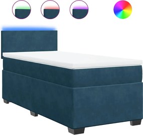 vidaXL Pat box spring cu saltea, albastru, 90x200 cm, catifea