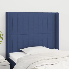 3119798 vidaXL Tăblie de pat cu aripioare, albastru, 83x16x118/128 cm, textil