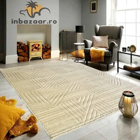 Covor 3D in relief geometric 692B diverse marimi Crem