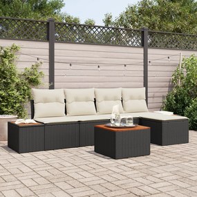 vidaXL Set de canapele pentru grădină cu pernă 6 pcs Negru Rattan poli