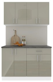 Set Bucatarie Karo V2, Gri Lucios/Alb, MDF, Blat Thermo 28 mm, L 120 cm