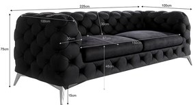 Canapea neagră cu tapițerie din catifea 225 cm Chelsea – Ropez