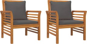 vidaXL Fotolii cu perne gri închis, 2 buc., lemn masiv de acacia