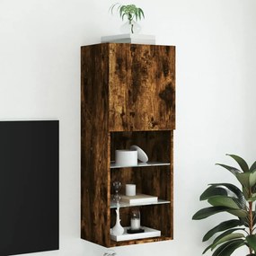 vidaXL Comodă TV cu lumini LED, stejar fumuriu, 40,5x30x102 cm