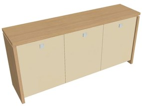 Dulap mic Verno 188 x 46 x 90 cm, uși de sticlă, stejar deschis / vanilie
