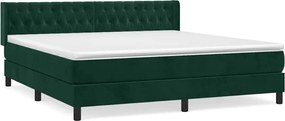 vidaXL Pat box spring cu saltea, verde închis, 160x200 cm, catifea