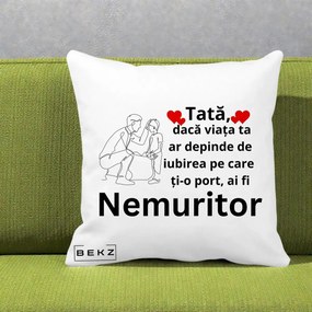 Cadou pentru Tata - Perna Personalizata Tata Nemuritor Baietel, 40x40 cm, Alba Mata, Husa Detasabila, Perna Inclusa, BEKZ®