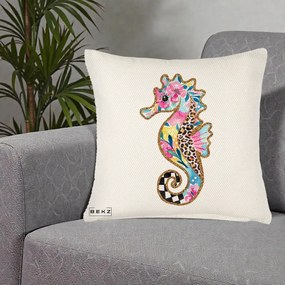 Perna Decorativa Calut de Mare Glitter Tropical, 40x40 cm, Crem Reliefat, Husa Detasabila, Perna Inclusa, BEKZ®