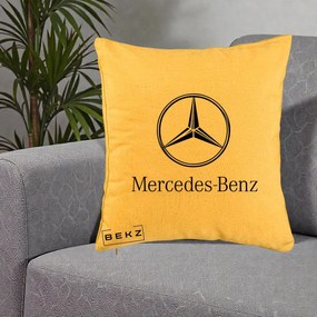 Perna Personalizata cu emblema Mercedes-Benz, 40x40 cm, Galben, Husa Detasabila, Perna Inclusa, BEKZ®