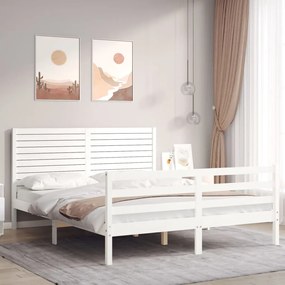 3195037 vidaXL Cadru de pat cu tăblie, alb, 160x200 cm, lemn masiv