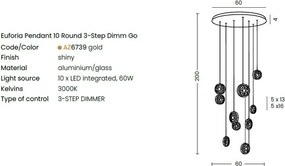 Lustra LED suspendata design decorativ EUFORIA 10 aurie 3-STEP DIMM