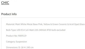 Pendul ceramic design modern CHIC roz/ verde/ galben