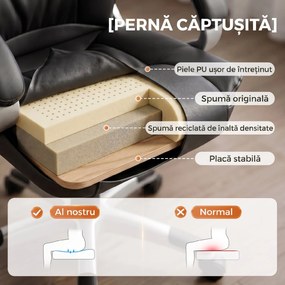 HOMCOM Scaun Birou Ergonomic Rotativ din Piele PU, Funcție Legănare, Înălțime Reglabilă, Capacitate 120kg, Negru | Aosom Romania