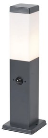 Lampă de exterior gri închis cu sticlă opală 45cm IP44 cu priză și senzor de mișcare - Malios