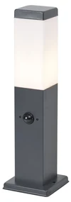 Lampă de exterior gri închis cu sticlă opală 45cm IP44 cu priză și senzor de mișcare - Malios