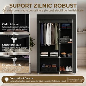 HOMCOM Dulap Portabil din Material, Dulap cu 6 Rafturi Deschise, 1 Bară și Ușă cu Fermoar, 103x43x162,5 cm, Negru | Aosom Romania