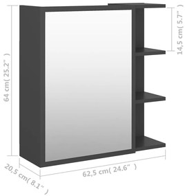 Dulap baie cu oglinda, gri, 62,5x20,5x64 cm PAL Gri