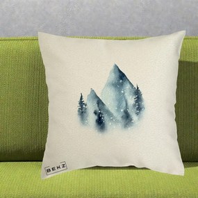 Perna Decorativa Munti Inzapeziti Acuarela Indigo, 40x40 cm, Ecru, Husa Detasabila, Perna Inclusa, BEKZ®