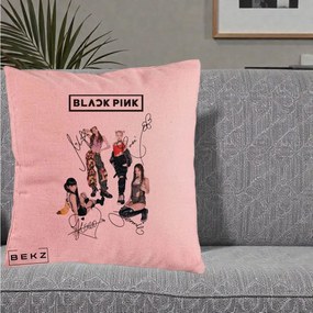 Perna Personalizata K-pop BLACKPINK Fotografie Grup Autografe Toate Membre, 40x40 cm, Roz, Husa Detasabila, Perna Inclusa, BEKZ®