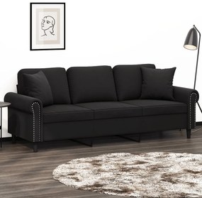 vidaXL Canapea cu 3 locuri cu pernuțe, negru, 180 cm, catifea