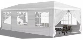 RESIGILAT- Cort evenimente, cu pereti detasabili, 6 ferestre, 2 usi, cadru metalic, 3x9 m, PE, Alb,