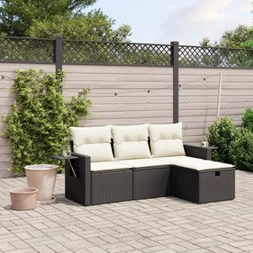 vidaXL Set mobilier de grădină cu perne, 4 piese, negru, poliratan