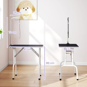 PawHut Masă de îngrijire pentru câini, pliabilă, cu lesă, picioare din oțel, blat antiderapant, 81x48,5x80 cm, Negru | Aosom Romania