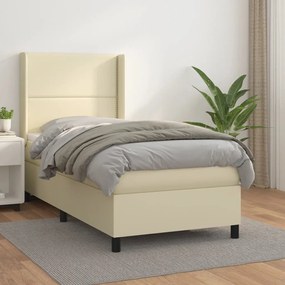 3132419 vidaXL Pat box spring cu saltea, crem, 90x200 cm, piele ecologică