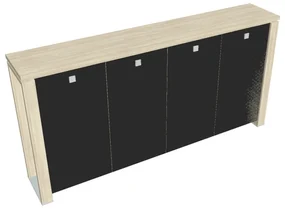 Dulap mediu pentru haine Verno+ S 260 x 46 x 130 cm, uși de sticlă, salcâm / negru