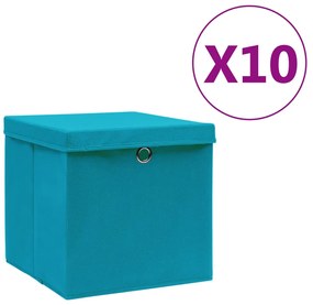 vidaXL Cutii depozitare cu capace, 10 buc., albastru, 28x28x28 cm