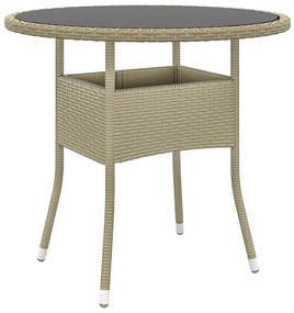 310607 vidaXL Masă de grădină, bej, Ø80x75 cm, sticlă securizată/poliratan