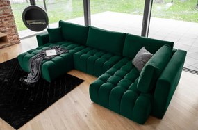 Canapea modulara tapitata, extensibila, cu spatiu pentru depozitare, 340x170x92 cm, Bonito L2, Eltap (Culoare: Verde inchis - Loco 35)