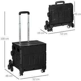 HOMCOM Cărucior de cumpărături Einkaufswagen, Treppensteiger, pliabil, cu mâner telescopic, capacitate maximă de 65 kg, Negru | Aosom Romania