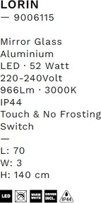 Oglinda cu iluminat LED pentru baie IP44 LORIN 70x140cm