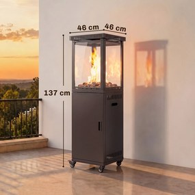 Outsunny Încălzitor pe Gaz pentru Exterior 13 kW, cu Roți și Pietre Lavice, Negru | Aosom Romania