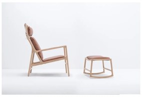 Fotoliu cu structură din lemn masiv de stejar şi șezut din piele bivol Gazzda Dedo, maro cognac