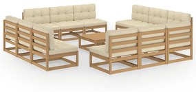 Set mobilier de gradina cu perne, 13 piese, lemn masiv de pin maro miere, 1, Da