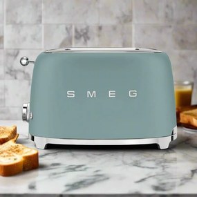 Prajitor de paine SMEG 50's Style TSF01EGMEU, 950 W, 2 felii, 6 trepte, Tava pentru firimituri, Cablu integrat, Otel inoxidabil, Verde smarald