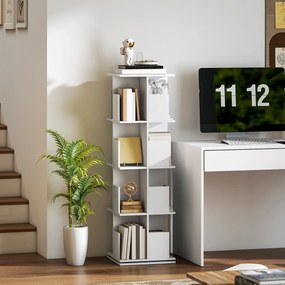 HOMCOM Bibliotecă rotativă cu 4 niveluri, etajeră de depozitare cu 16 compartimente, 39 x 39 x 128,3 cm, alb | Aosom Romania