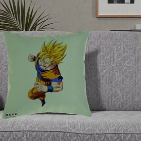 Perna Personalizata Dragon Ball Goku Super Saiyan 2 Lupta, 40x40 cm, Verde, Husa Detasabila, Perna Inclusa, BEKZ®