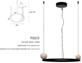 Lustra circulara aluminiu negru, piatra naturala LED Solaris