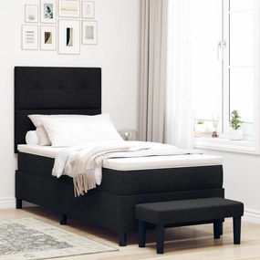 vidaXL Pat cu arcuri cu saltea și bancă negru 100x200 cm țesătură