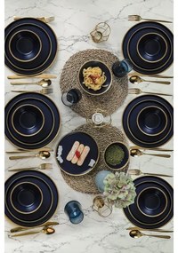 Set de veselă, 24 de piese, albastru/auriu/ceramică