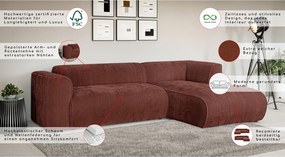 Colțar teracotă cu tapițerie din catifea reiată (cu colț pe partea dreaptă/cu șezlong) Merid – Ropez