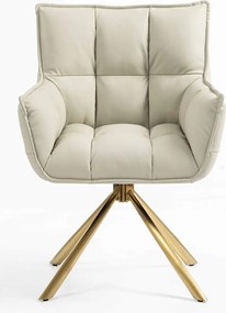 HR560 BAZĂ STEA Scaun Ecru Piele Ecologica Premium Soft cu Bază Aurie