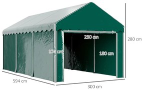 Outsunny Carport tente garage 3 x 6m Acoperiș mașină robust cu 2 uși înfășurate, țesătură 200g PE, verde | Aosom Romania