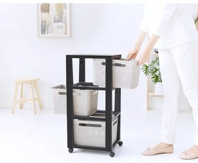 Etajeră pe roți neagră/bej din plastic 30x77 cm Brisen - Rotho